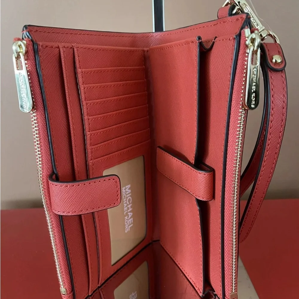 Michael Kors Jet Set Travel Wristlet Clutch Vibrant Red/Orange